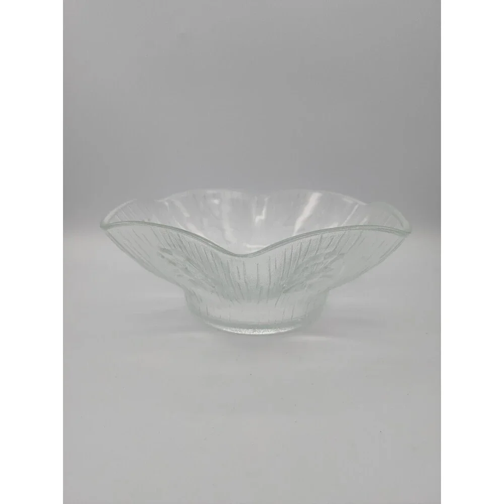 Masserini Primavera Salad Bowl Italy Clear Glass Flower Embossed